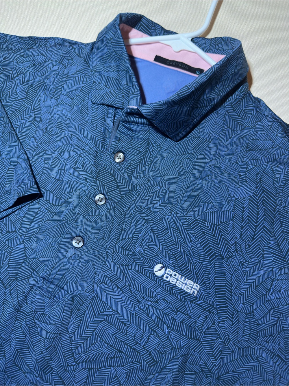 Men's Greyson Blue Patterned Short-Sleeve Golf Polo Shirt - Corporate Logo